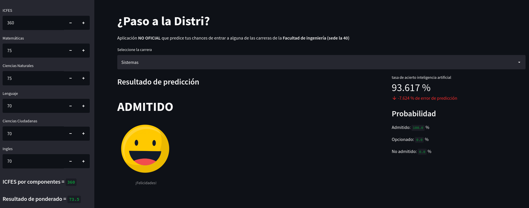 image from Web-app prediction of admission to the University